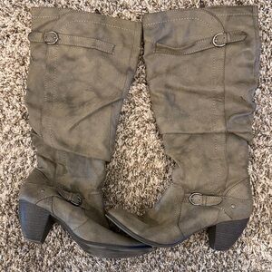 Bongo- Women's Knee-High Buckle Riding Boots - Olive Green